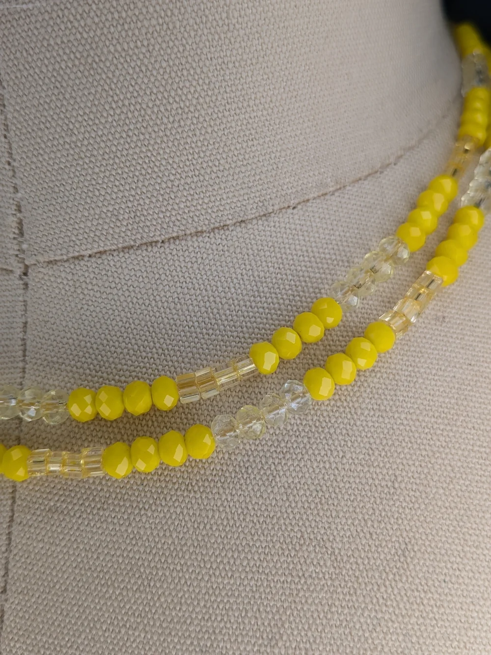Long Yellow Glass Faceted Crystal Bead Strand Necklace Continuous Endless Strand
